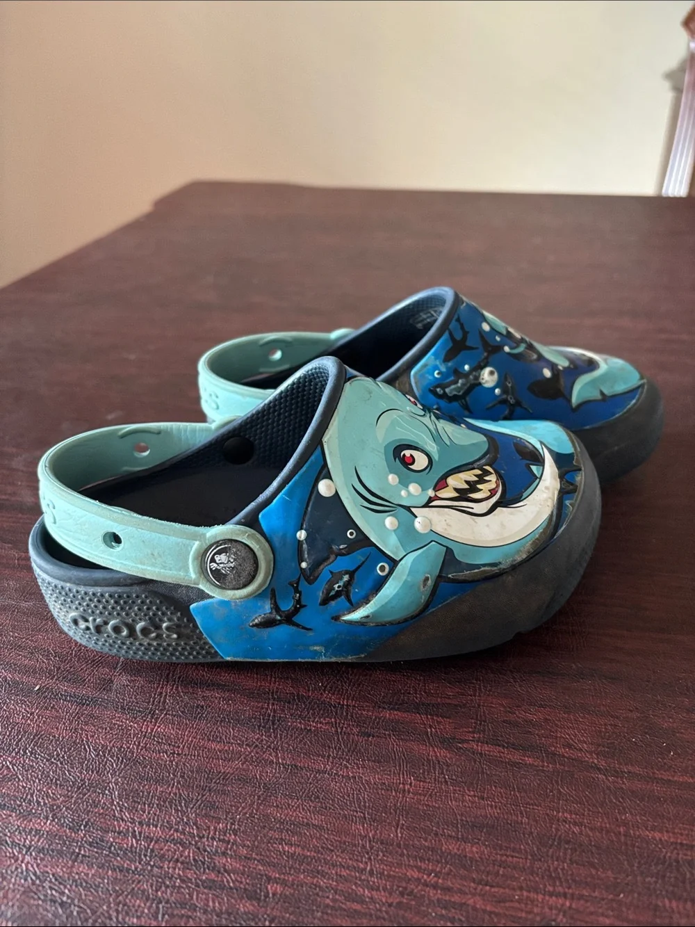 CROCS Kids Shark Clogs in Blue and Light Blue